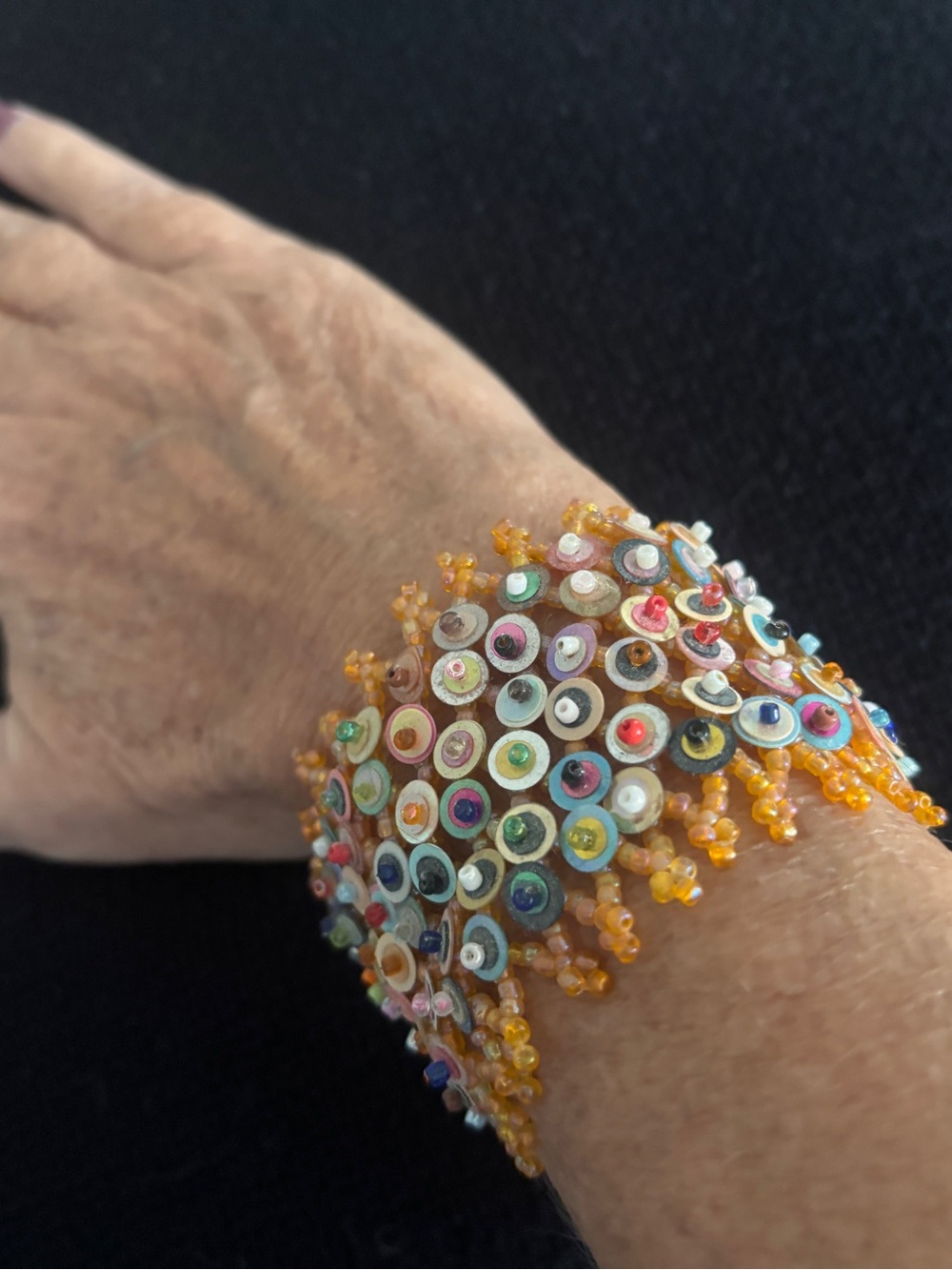 Beaded Multicolor Sequin Bracelet - Orange Accent